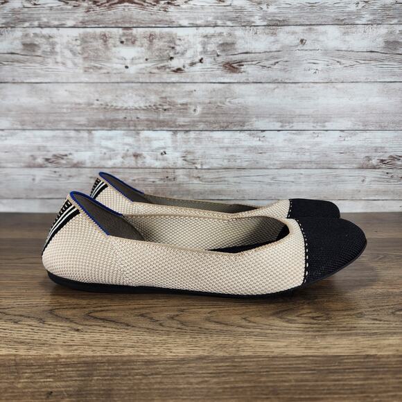 Rothy’s Womens The Square Tuxedo Cap Toe Ballet Flats Black Beige size 10 - Picture 6 of 12